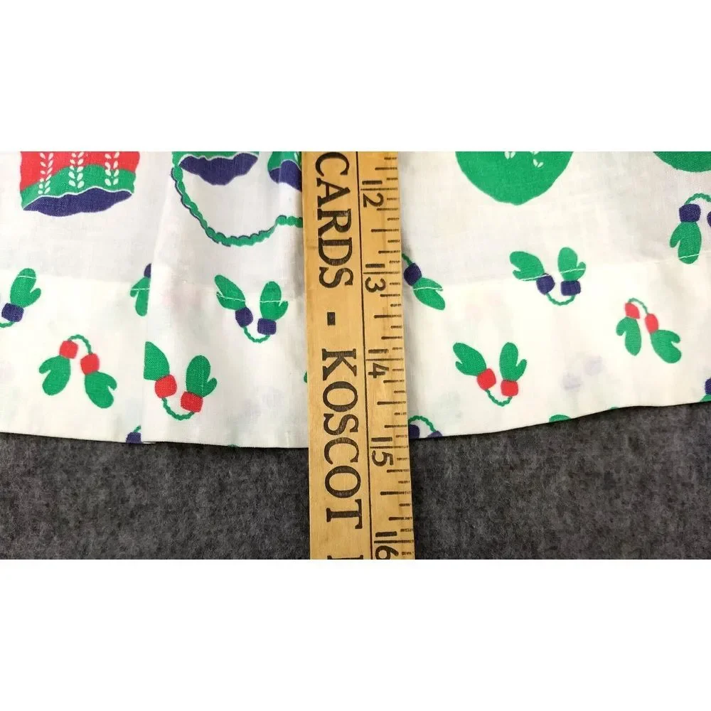 Vintage Cloth HALF APRON Holiday Christmas Lights Mittens White Green Red Pocket